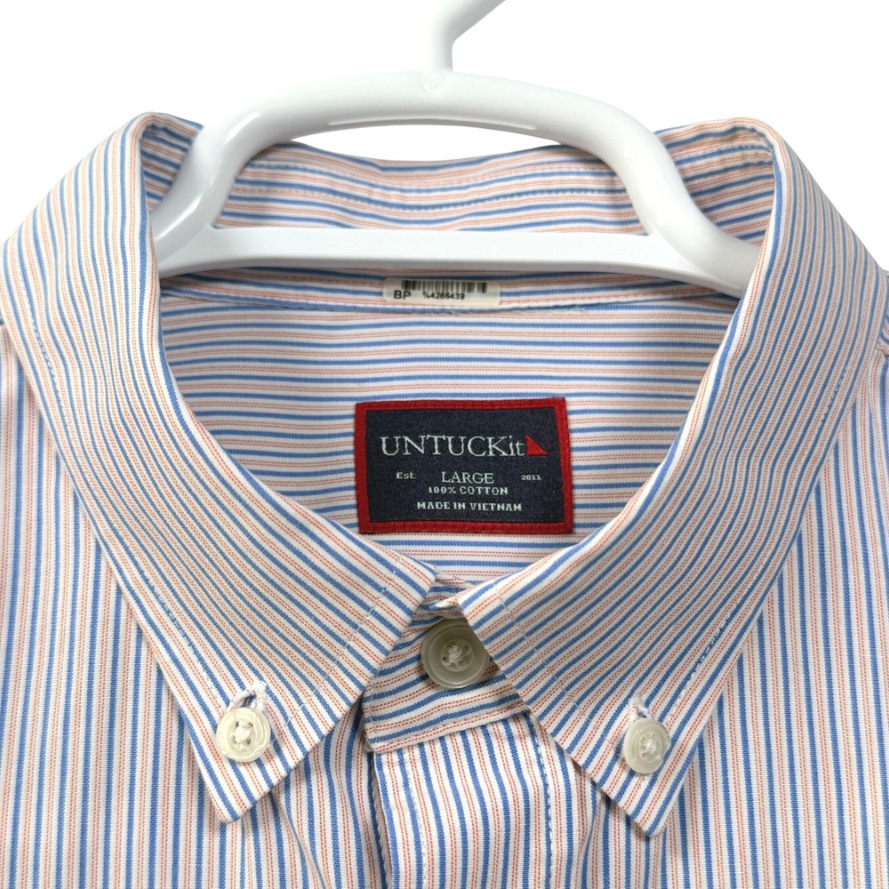 UNTUCKit Button Down Shirt Button Collar Striped Blue Orange Cotton L